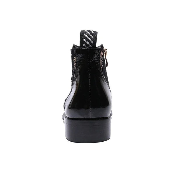Italian Type Men Pointed Metal Toe Black Leather Ankle Boots for Party  -  GeraldBlack.com