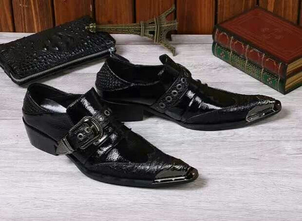 Italian Type Men's Black Buckle Leather Business Formal Wedding Dress Shoes  -  GeraldBlack.com