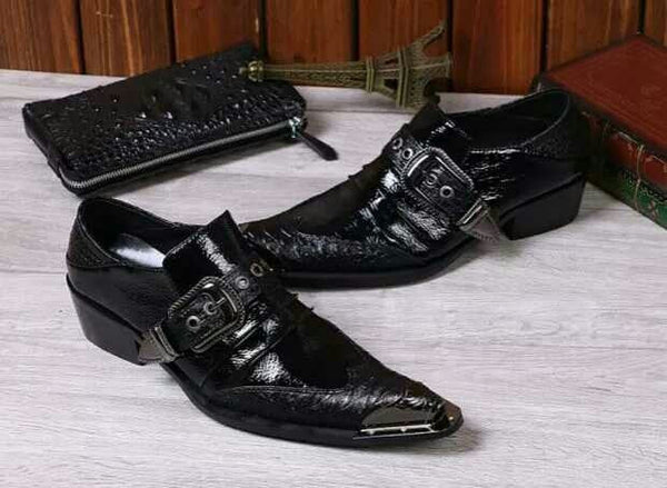 Italian Type Men's Black Buckle Leather Business Formal Wedding Dress Shoes  -  GeraldBlack.com