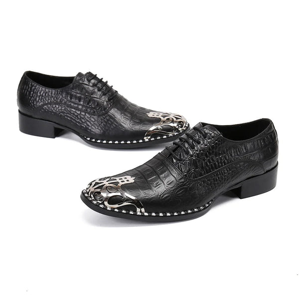 Italian Type Men's Special Metal Toe Brown Black Leather Formal Business Oxford Shoes  -  GeraldBlack.com