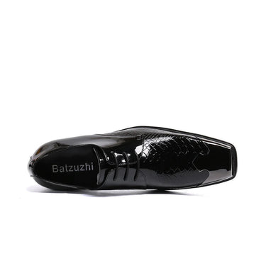 Italian Type Men's Square Toe Black Leather Lace-up Business Dress Shoes  -  GeraldBlack.com
