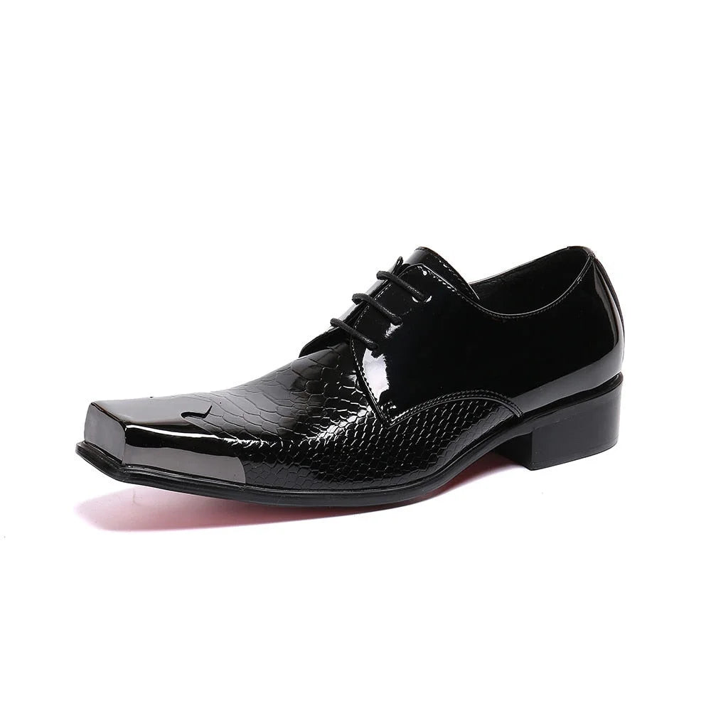 Italian Type Men's Square Toe Black Leather Lace-up Business Dress Shoes  -  GeraldBlack.com