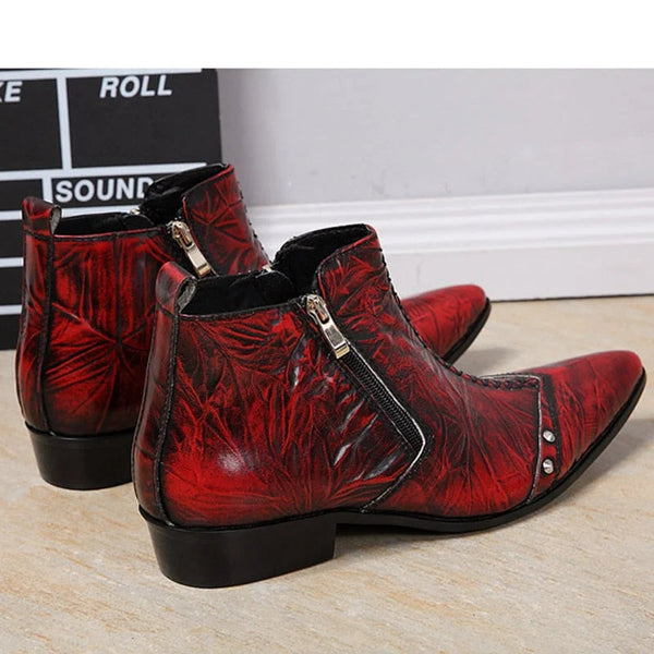 Italy Type Men Leather Zip Pointed Toe Red Party and Wedding Ankle Boots Hombre EU38-46  -  GeraldBlack.com