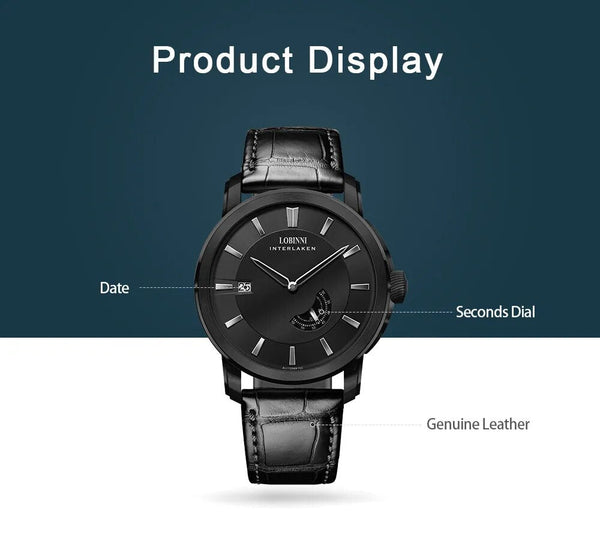 Japan Movement Automatic Men Genuine Leather Business Second Dial Watches  -  GeraldBlack.com