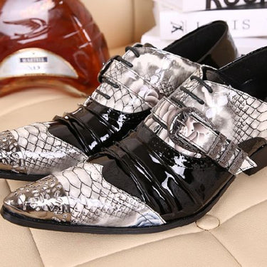 Japan Style Men Pointed Toe Snake Pattern Leather 6.5cm Height Increased Dress Shoes  -  GeraldBlack.com