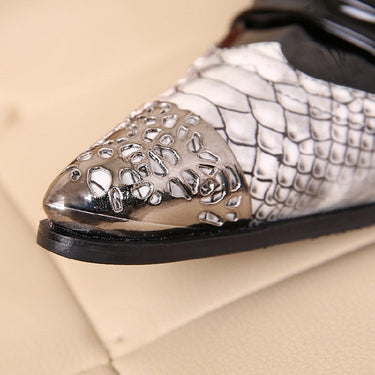 Japan Style Men Pointed Toe Snake Pattern Leather 6.5cm Height Increased Dress Shoes  -  GeraldBlack.com
