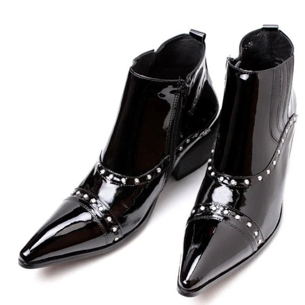 Japanese Style Rock High Help Man Pointed Toe Leather Black Boots  -  GeraldBlack.com