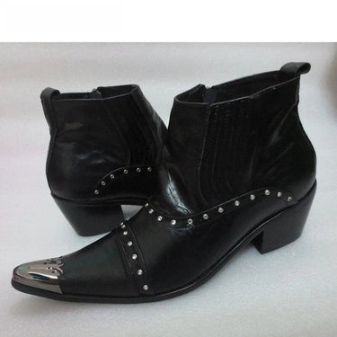 Japanese Style Rock High Help Man Pointed Toe Leather Black Boots  -  GeraldBlack.com
