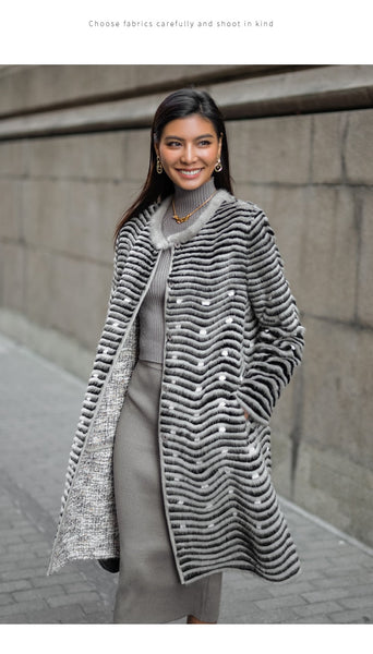 Knitted Fashion Natural Mink Fur Double Side Wear Winter Female Warm Genuine Fur Jacket  -  GeraldBlack.com