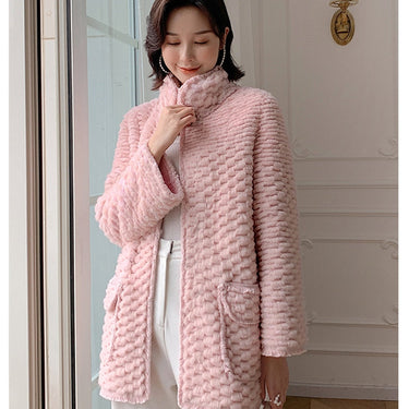 Knitted Real Mink Fur Fashion Winter Female Warm Pink Genuine Fur Parkers jackets  -  GeraldBlack.com