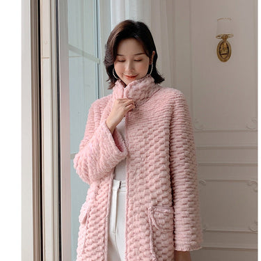 Knitted Real Mink Fur Fashion Winter Female Warm Pink Genuine Fur Parkers jackets  -  GeraldBlack.com