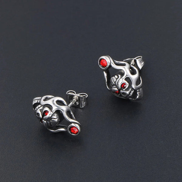Korean Fashion Red Eye Skull Punk Hip Hop Stainless Steel BikerEarrings Jewelry Personalized Gifts  -  GeraldBlack.com