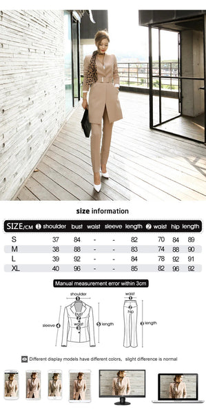 Korean Office Women Temperament Formal Belt Coat Jacket Blazer Commute Trousers Pants Slim 2 Piece Suits Set Outfit  -  GeraldBlack.com