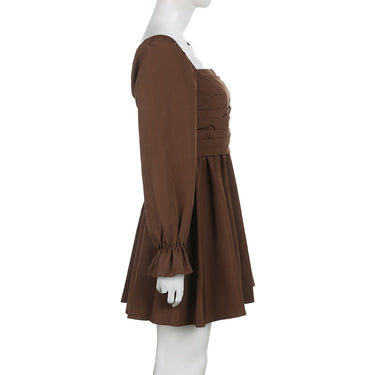 Korean Style Slim Solid A Line Autumn Winter Square Collar Puff Sleeve Mini Dresses For Women Elegant Fashion  -  GeraldBlack.com