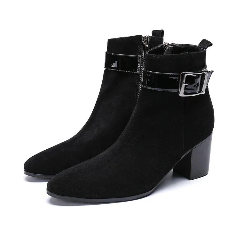 Korean Type Men Pointed Toe Black Suede Ankle Knight Party Boots Big US6-12  -  GeraldBlack.com