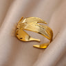 Ladies Gold Color Stainless Steel Engagement Wedding Party Finger Ring Jewelry for Gift  -  GeraldBlack.com