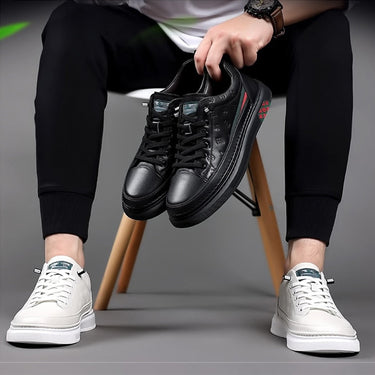 Leisure Men White Soft Leather Height Increase Taller Casual Shoes  -  GeraldBlack.com