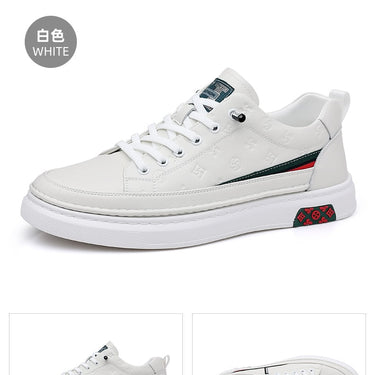 Leisure Men White Soft Leather Height Increase Taller Casual Shoes  -  GeraldBlack.com