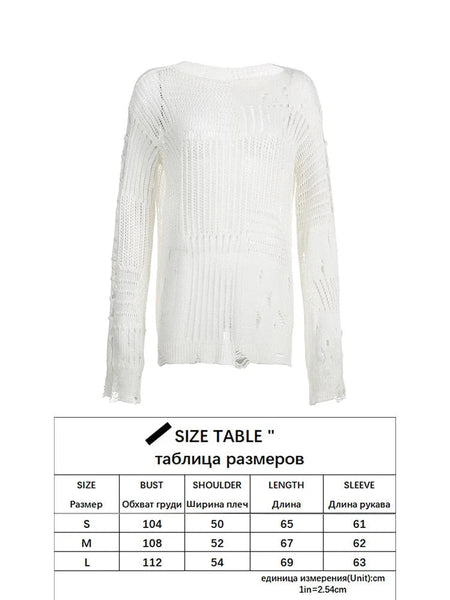 Loose Solid Hollow Out Basic O Neck Long Sleeve Knitted Pullovers Autumn Winter Shirt For Ladies  -  GeraldBlack.com