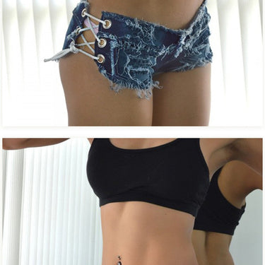 Low Waist Women Denim Bandage Sexy Hole Hollow Out Night Club Pole Dance  Jeans Ripped Shorts  -  GeraldBlack.com