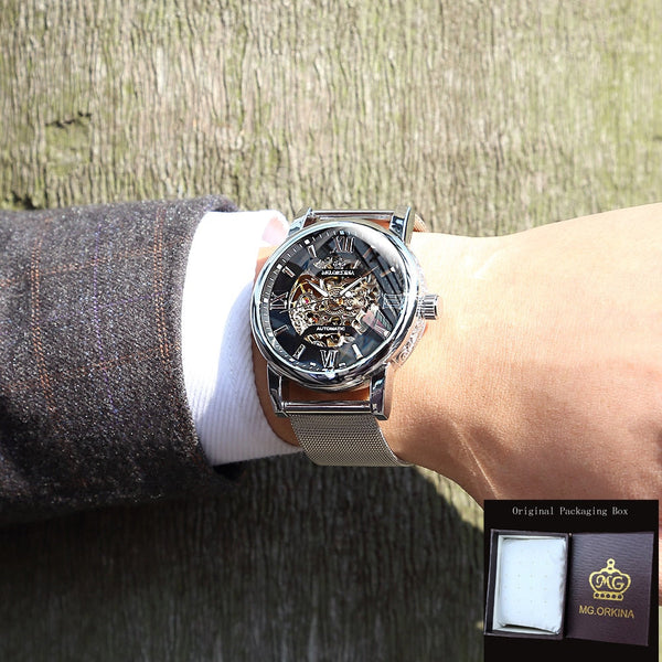Luxury Automatic Mechanical Silver Skeleton Vintage Clock Wristwatches  -  GeraldBlack.com