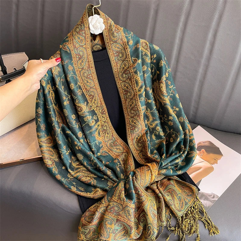 Luxury Autumn Cashmere Pashmina Lady Wrap Warm Winter Scarves Design Print Cotton Stoles Shawl  -  GeraldBlack.com