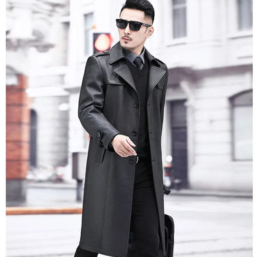 Luxury Deerskin Man Genuine Leather Long High End Casual Chick Windbreaker Coat Clothing  -  GeraldBlack.com