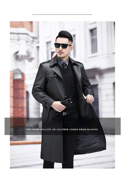 Luxury Deerskin Man Genuine Leather Long High End Casual Chick Windbreaker Coat Clothing  -  GeraldBlack.com