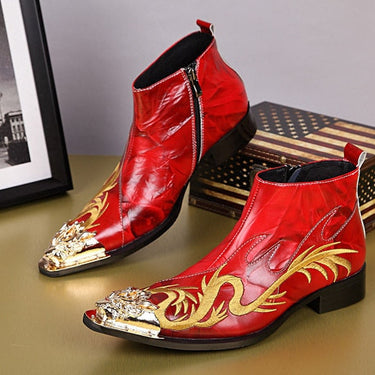 Luxury Designer Man Genuine Leather with embroidery Zip Boots Ankle Boots  -  GeraldBlack.com