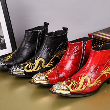 Luxury Designer Man Genuine Leather with embroidery Zip Boots Ankle Boots  -  GeraldBlack.com