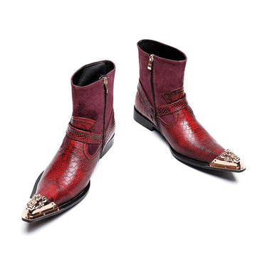 Luxury Italian Type Men's Iron Toe Black Strap Fashion Cowboy Motorcycle Ankle Boots Big Size 46  -  GeraldBlack.com