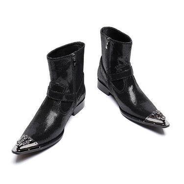 Luxury Italian Type Men's Iron Toe Black Strap Fashion Cowboy Motorcycle Ankle Boots Big Size 46  -  GeraldBlack.com