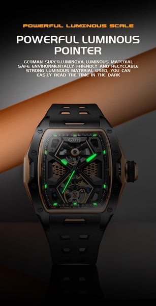 Luxury Mechanical Men Luminous Stainless Steel Automatic Waterproof Rubber Wristwatches  -  GeraldBlack.com