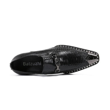 Luxury Men's Black Genuine Leather Metal Toe Business Formal Leather Dress Shoes  -  GeraldBlack.com