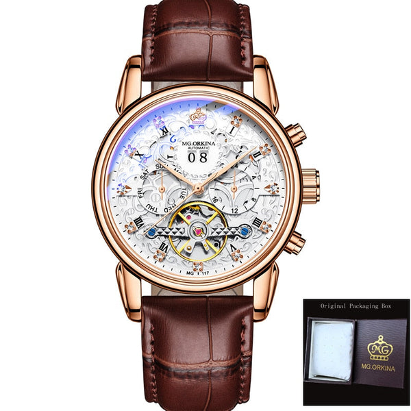 Luxury Men's Skeleton Waterproof Leather Strap Automatic Hand Clock Gift Mechanical Wristwatch  -  GeraldBlack.com