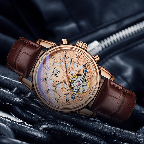 Luxury Men's Skeleton Waterproof Leather Strap Automatic Hand Clock Gift Mechanical Wristwatch  -  GeraldBlack.com