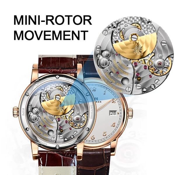 Luxury Mens Mini Rotor Movement Super Thin Automatic Mechanical Watch  -  GeraldBlack.com