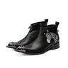 Luxury Pointed Men Genuine Leather Black Appliques Party Business Safety Ankle Boots  -  GeraldBlack.com