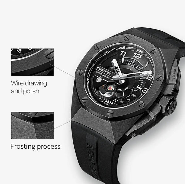 Luxury Stainless Steel Rose Gold Men Rubber Strap Sapphire Glass Waterproof Automatic Mechanical Watches  -  GeraldBlack.com