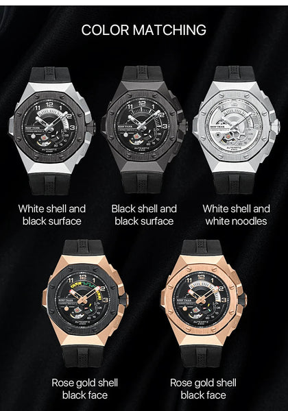 Luxury Stainless Steel Rose Gold Men Rubber Strap Sapphire Glass Waterproof Automatic Mechanical Watches  -  GeraldBlack.com