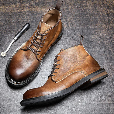 Mature Businessman Genuine Leather European And American Vintage All-match Casual Suit Office Ankle Short Boot Shoes  -  GeraldBlack.com