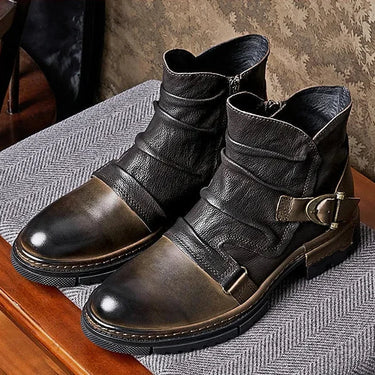 Mature Men's Elegant Folds Leather Businessman Buckle Belt Pleated High-End Office Winter Boots  -  GeraldBlack.com