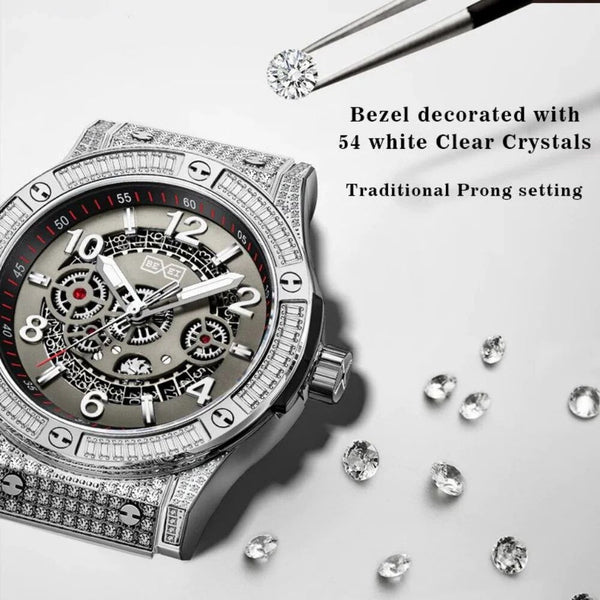 Mechanical Automatic Date Calendar 168 Crystals Synthetic Sapphire Waterproof 5ATM fashion watch for men  -  GeraldBlack.com