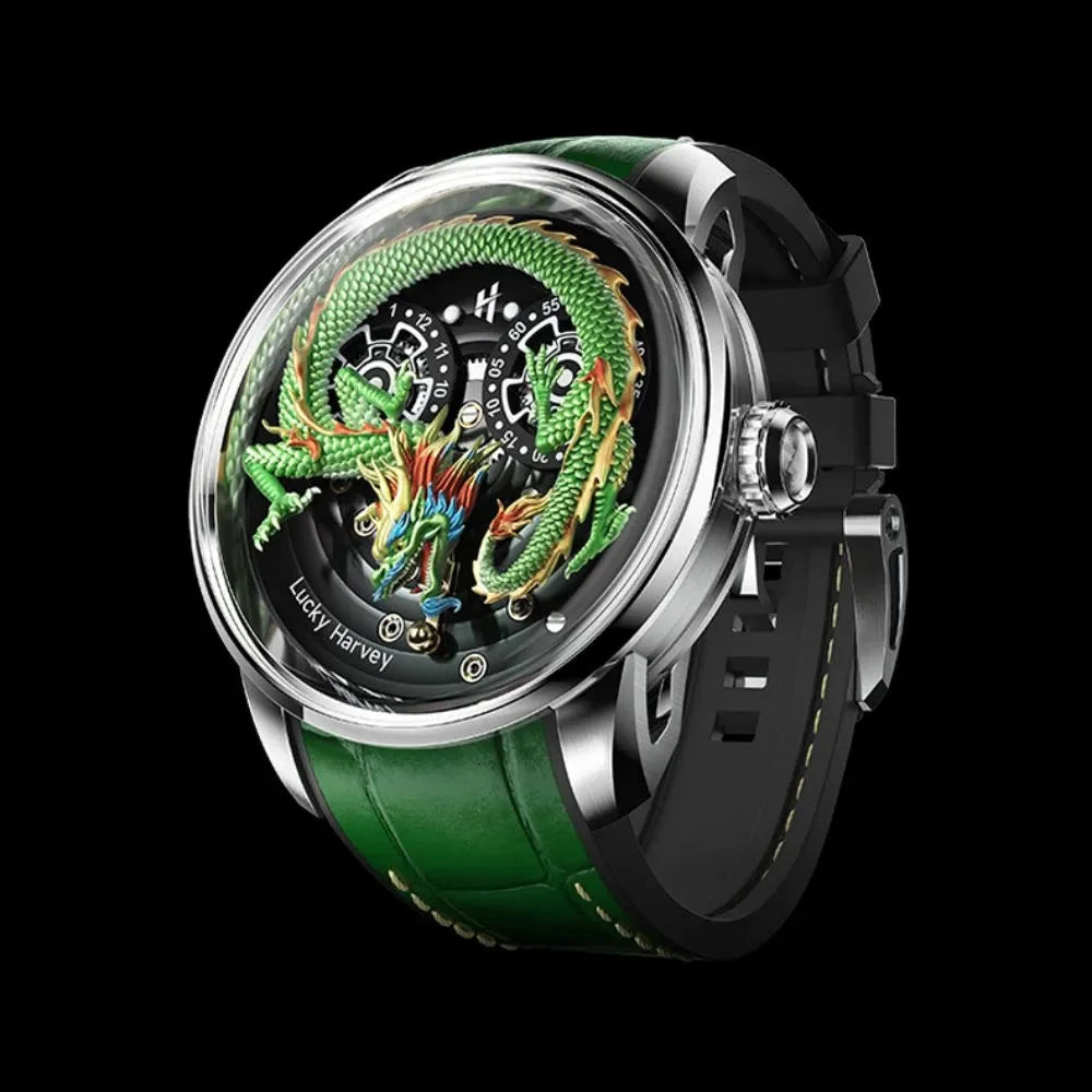 Mechanical Automatic  movement Synthetic sapphire 3D  Engraving dragon dial waterproof wristwatch  -  GeraldBlack.com