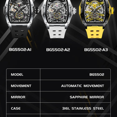 Men 5ATM Rubber Strap Hollow Out 50M Waterproof Sports Automatic Mechanical Watches Wristwatches  -  GeraldBlack.com