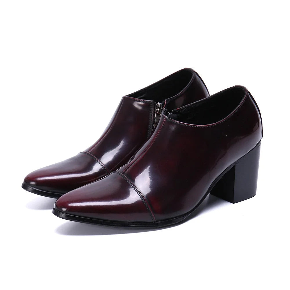 Men 7cm High Heels Formal Leather Pointed Toe Leather Party and Wedding Ankle Boots  -  GeraldBlack.com