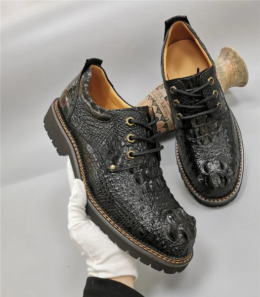 Men Authentic Genuine Exotic Alligator Crocodile Leather Lace-up Round Toe Oxford Shoes  -  GeraldBlack.com