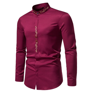 Men Autumn Shirt Embroidery Print Dress Long Sleeve Tops Prom Social Slim Fit Cotton Streetwear Casual Clothes  -  GeraldBlack.com