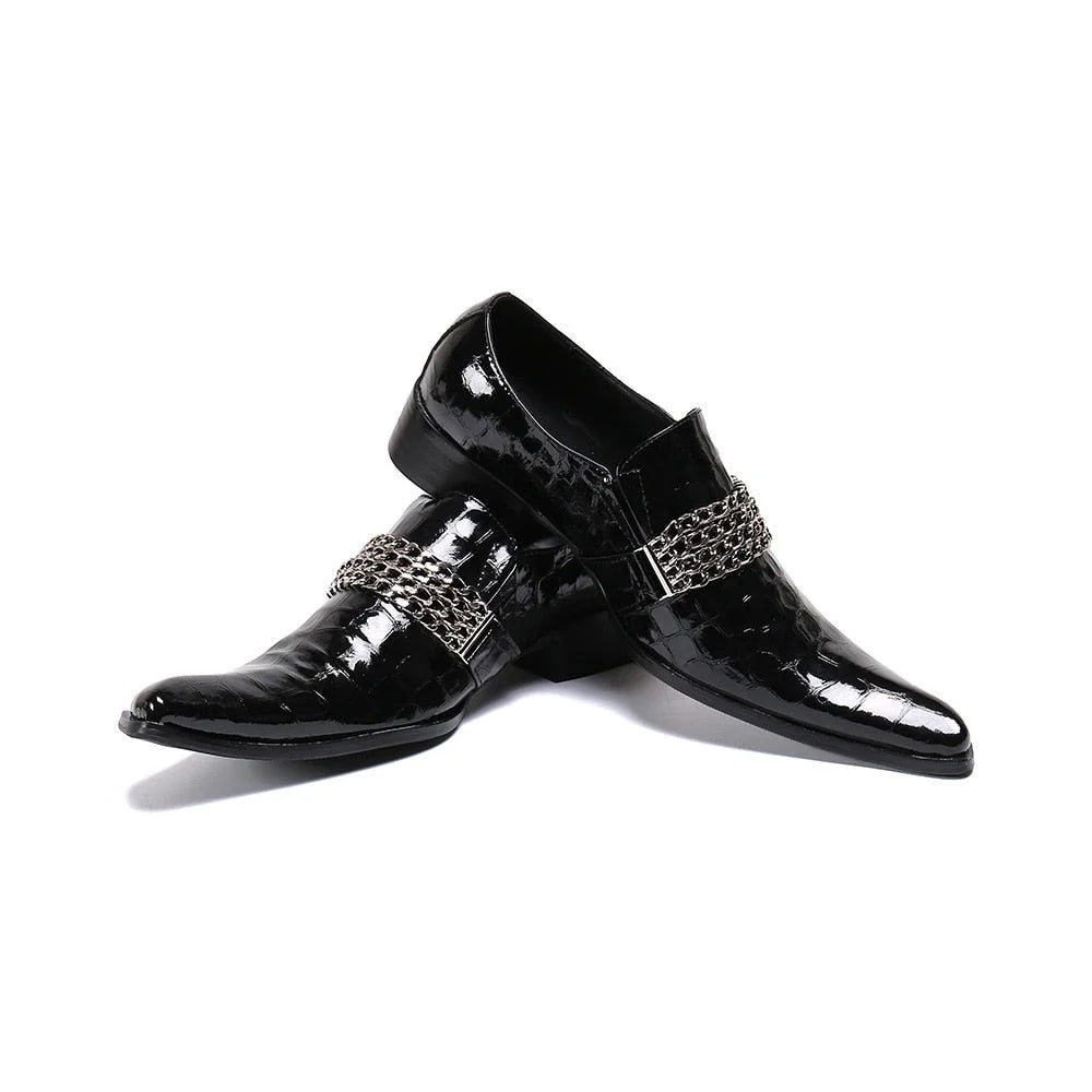 Men Black Pointed Toe Genuine Leather Business Formal Dress Shoes  -  GeraldBlack.com
