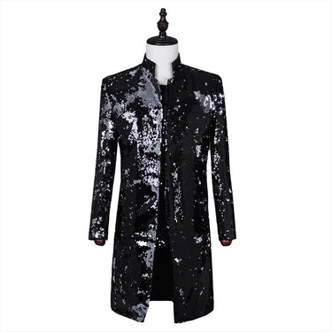 Men Black Silver Sequin Punk Style Slim Fit Shiny Party Prom Rock and Roll Singer Blazer Jacket Clothes  -  GeraldBlack.com